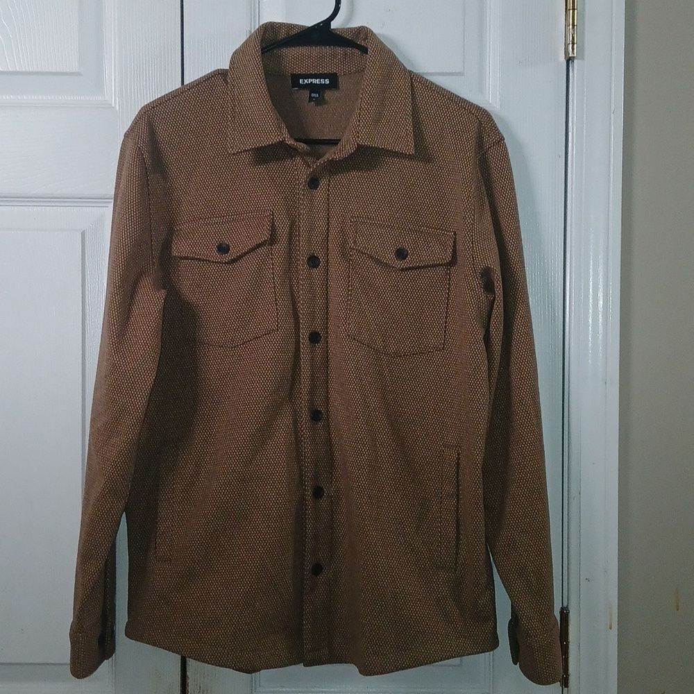 Express Men's Brown Tan Button Front Lightweight … - image 1